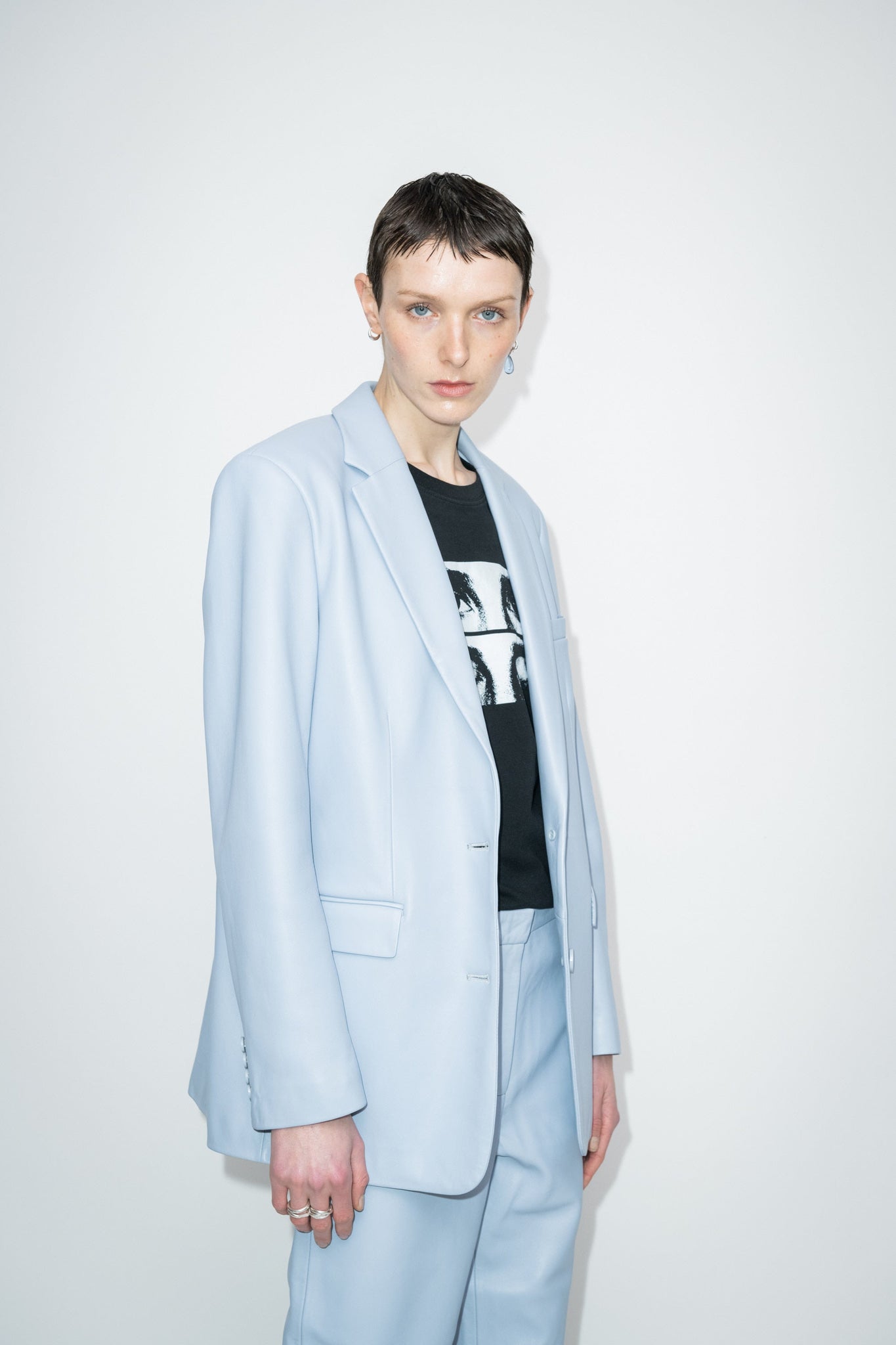 WOMENS BLUE LEATHER BLAZER